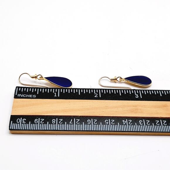 Vintage Laurel Burch "Tear" Blue Enamel Gold Plated Earrings - 1 3/8 Inches - Picture 10 of 11